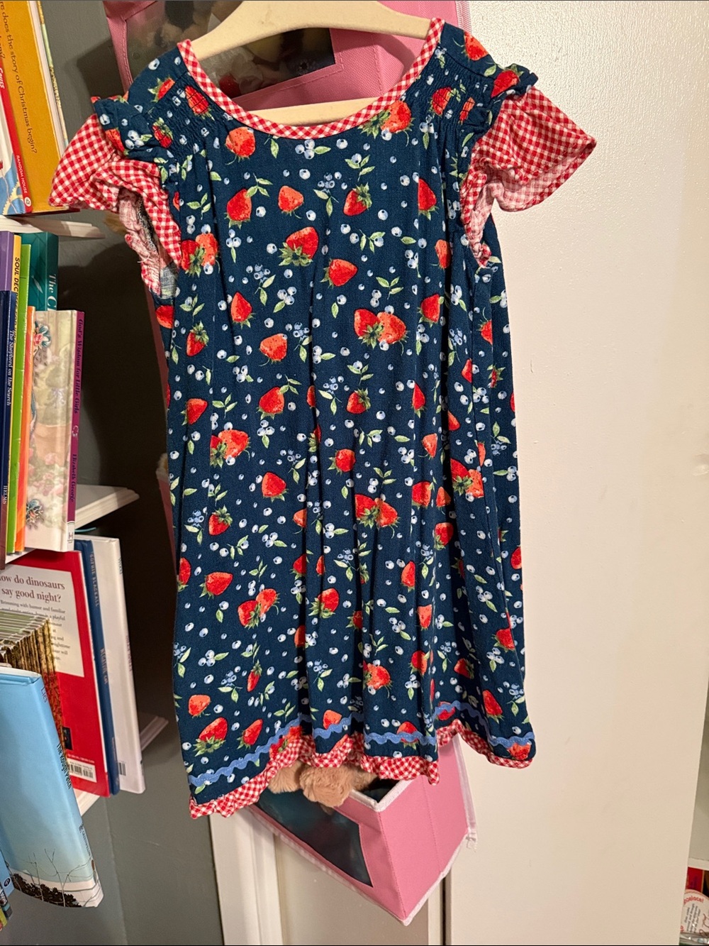 Matilda Jane Navy Strawberry & Red Gingham Flutter Sleeve Dress